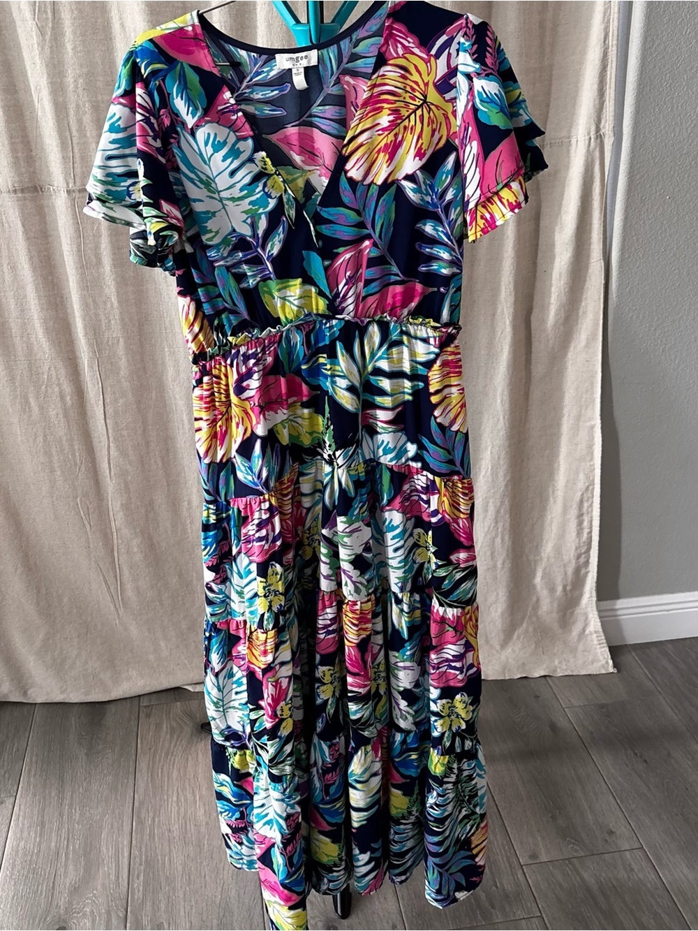 Umgee Floral Navy Maxi Dress with Pink and blue bright and bold floral